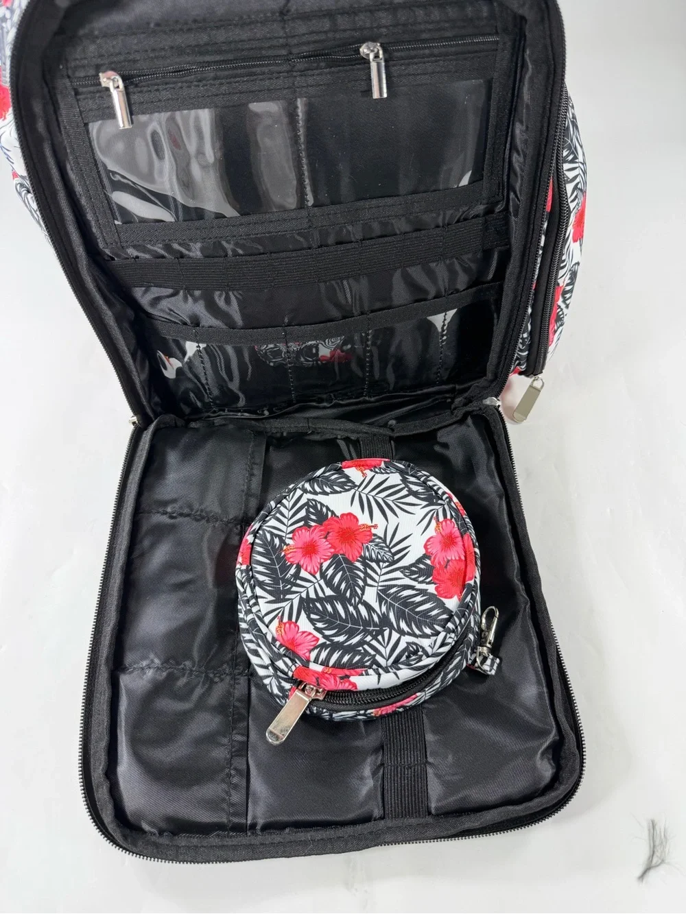 Tropical Floral Hibiscus Makeup Artist Backpack Travel Organizer USB